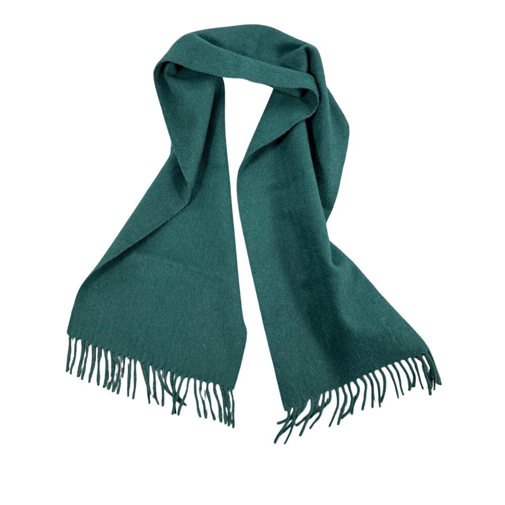 Monsieur Elysees 100% Cashmere Teal Green Scarf Fringe Quiet Luxury Vintage